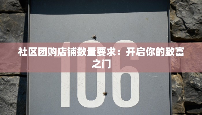 社区团购店铺数量要求：开启你的致富之门